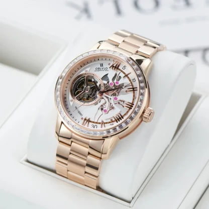 Men’s Rose Gold Skeleton Automatic Luxury Watch