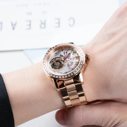 Men’s Rose Gold Skeleton Automatic Luxury Watch